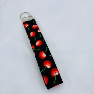 Key Fob Wristlet Keychain In Black Cherry Print